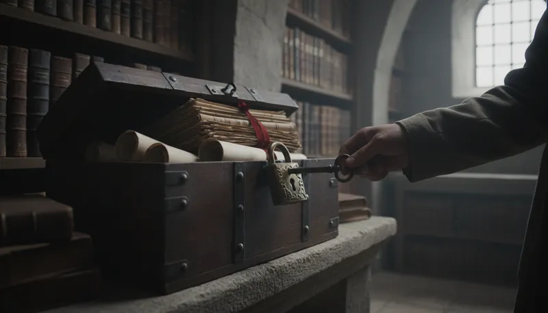 Illustration of under lock and key: Kept securely locked away.