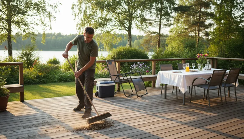 Illustration of sweep the deck: to clear everything from a surface