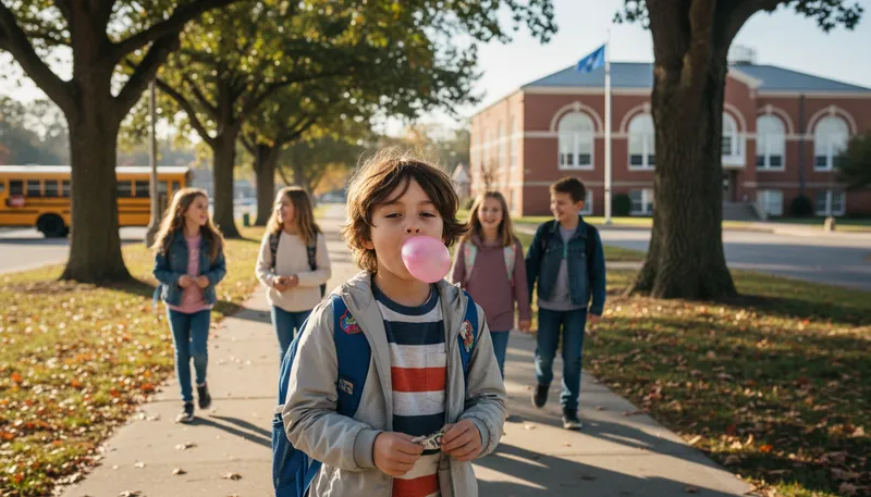Illustration of bubblegum: A type of sweet, chewy candy for blowing bubbles.
