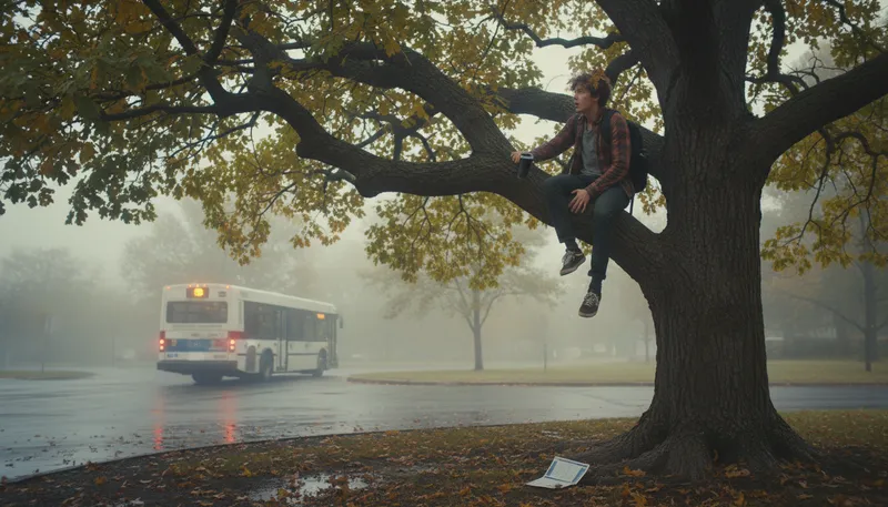 Illustration of up a tree: In a difficult situation with no easy solution.