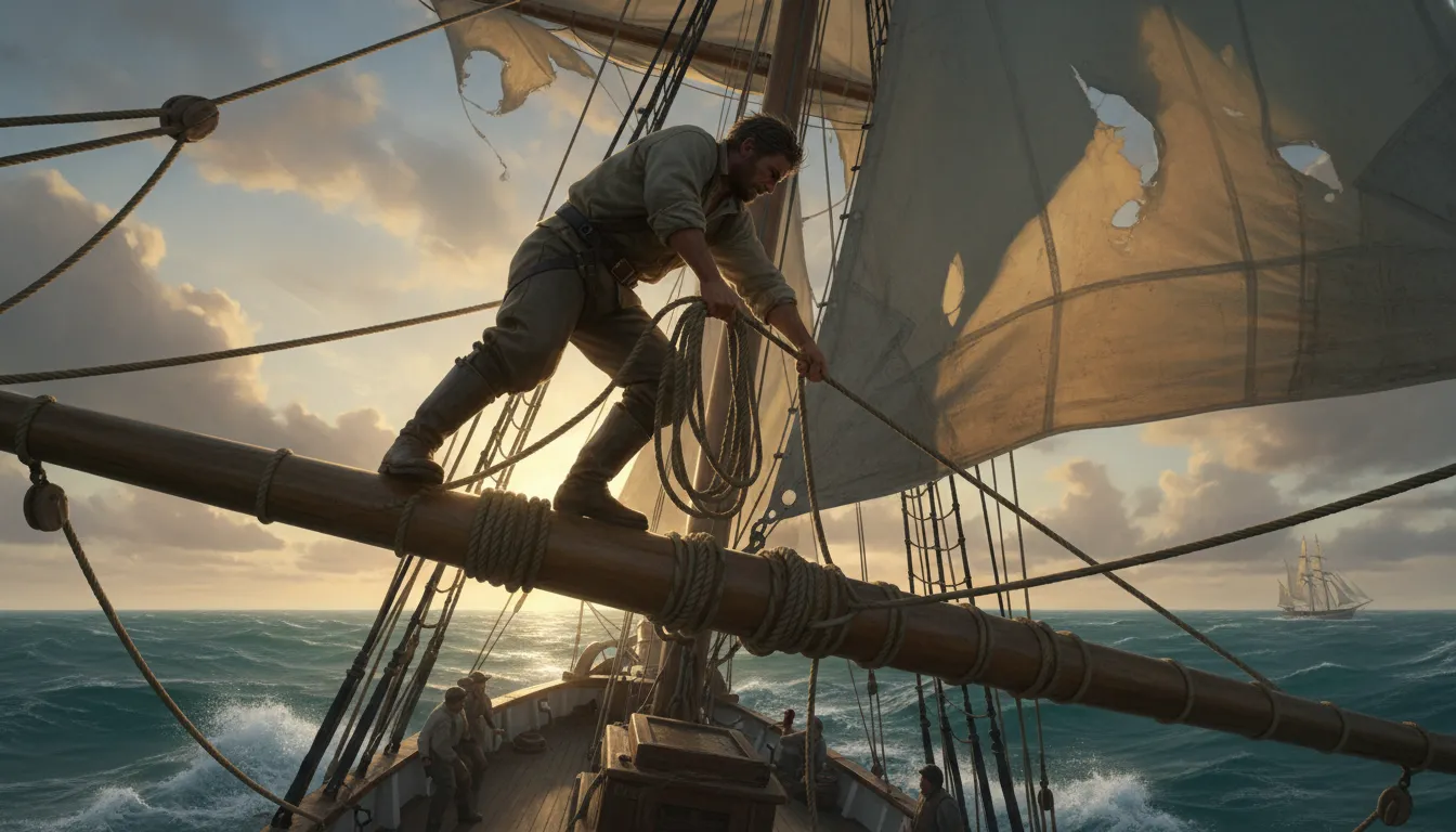 “yardarm to” kelimesinin çizimi: the outer end of a pole supporting a ship's sail