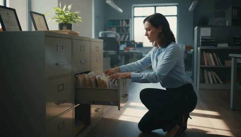 Illustration of filing: The act of organizing documents or papers.