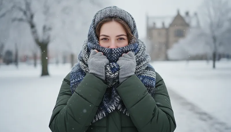 Illustration of scarf: A piece of clothing worn around the neck.