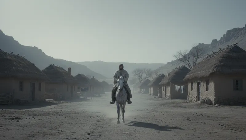 Illustration of pale rider: A ghostly figure representing death or destruction.