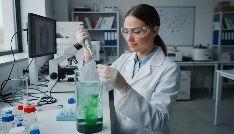 Illustration of biophysics: Study of biological processes using physics principles.