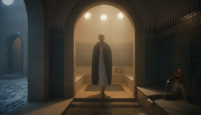 Illustration of hammam: A traditional steam bath from Middle Eastern cultures.