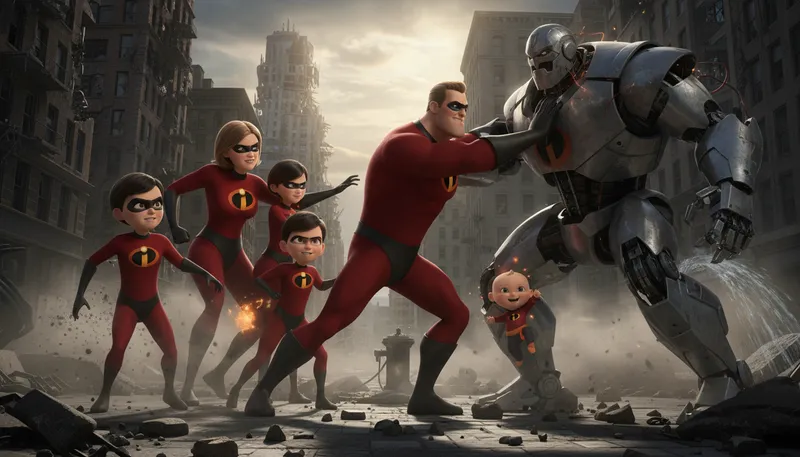 Illustration of incredibles: A popular animated superhero film.
