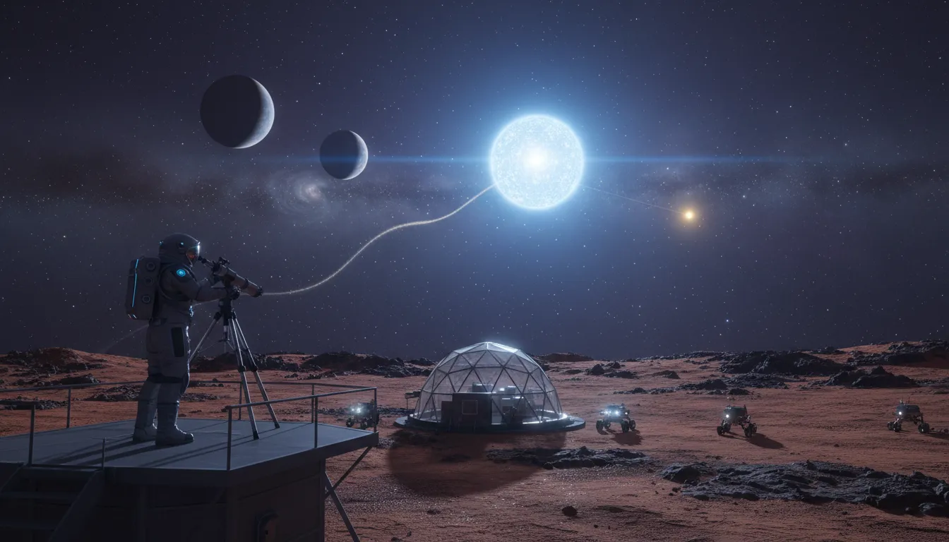Illustration of light year: The huge distance that starlight covers in twelve months, used in astronomy.