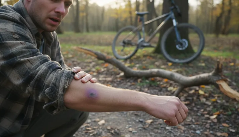 Illustration of bruise: a dark mark on the skin after injury.
