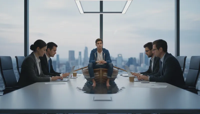 Illustration of boy in the boat: someone who is inexperienced or naive