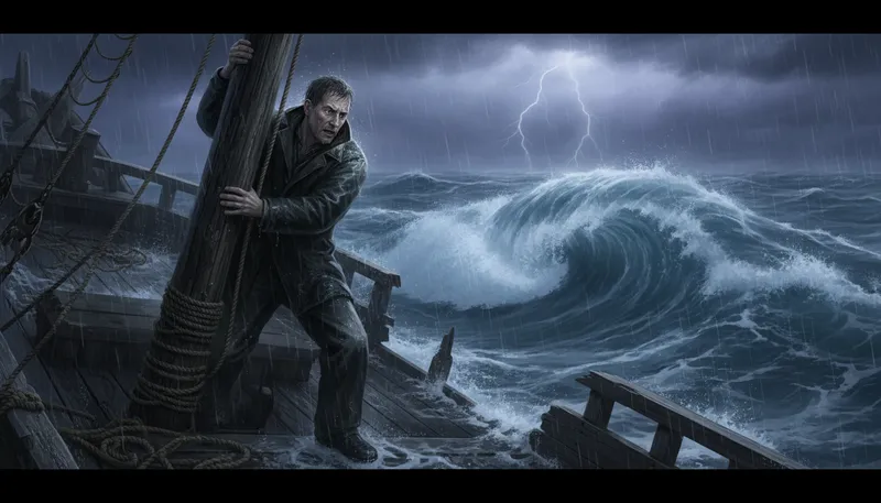 Illustration of watery grave: a place where someone drowns