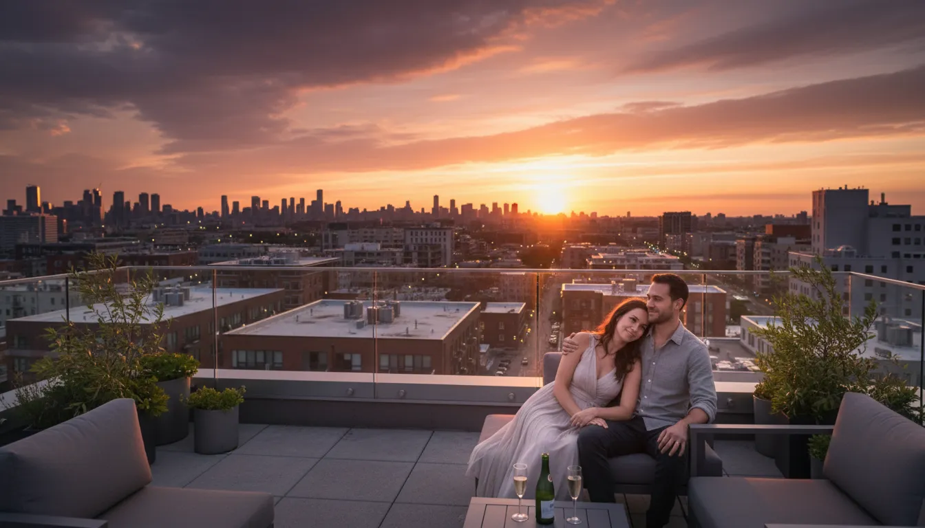 ภาพประกอบของ rooftop: The top surface of a building.