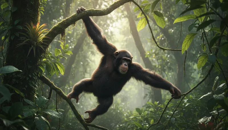 Illustration of ape: A large primate without a tail.