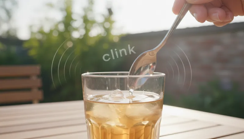 Illustration of clink: A sharp sound of metal hitting metal.