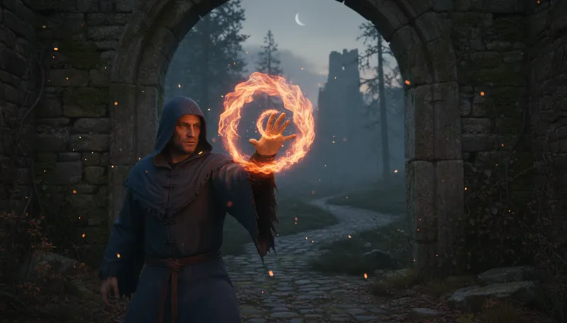Illustration of mage: A wizard or magic user.