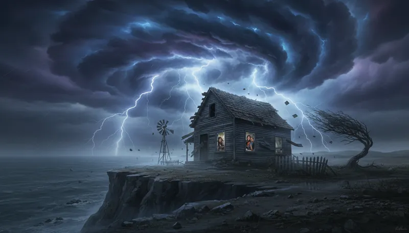 Illustration of blow to kingdom come: destroy completely or utterly.