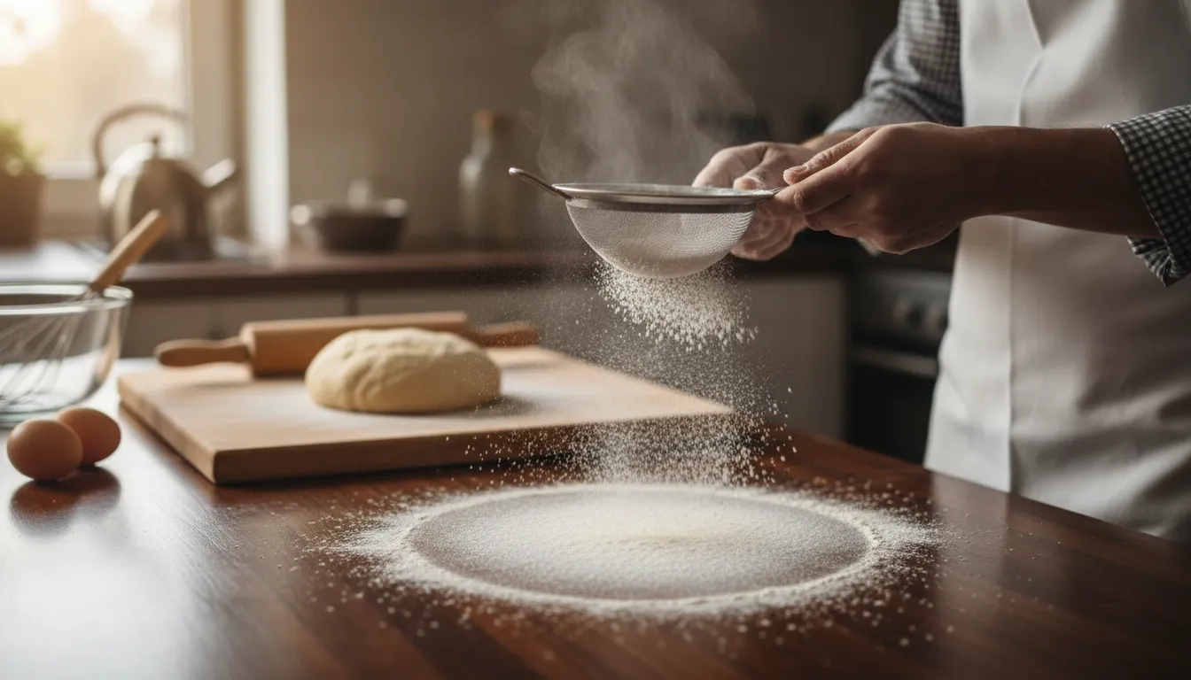 flourのイラスト：A powder made from ground grains, used in baking.