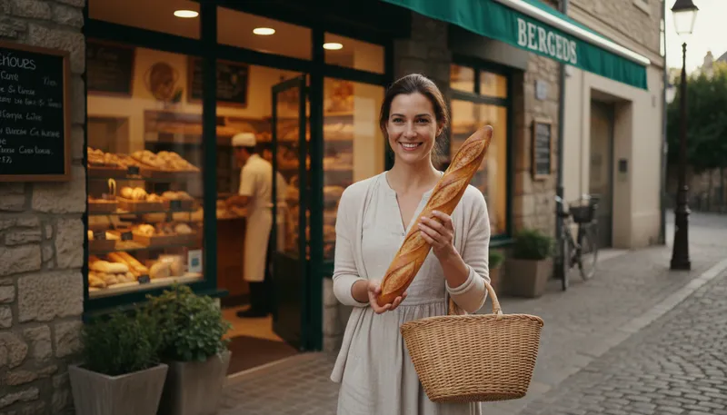 Illustration of baguette: a long, narrow loaf of French bread.