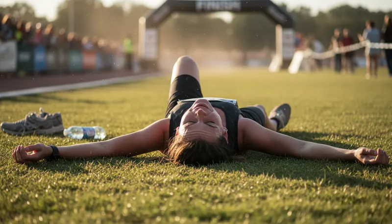 Illustration of flat on one's back: Lying down, often due to exhaustion or injury.
