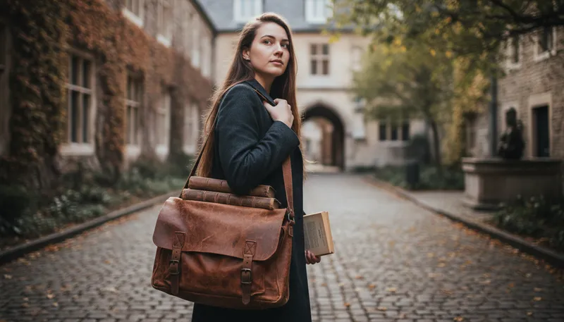 Illustration of satchel: A bag with a shoulder strap.