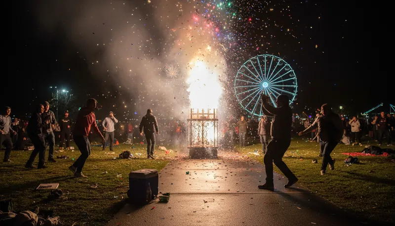 Illustration of mayhem: Chaos or disorder, often violent.