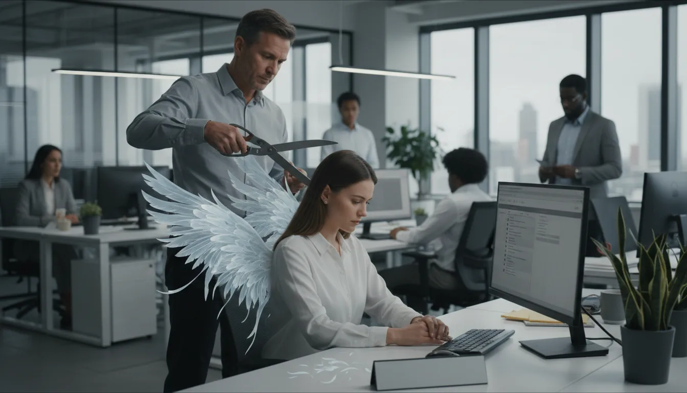 Ilustrasi clip someone's wings: Restrict someone's abilities or freedom.