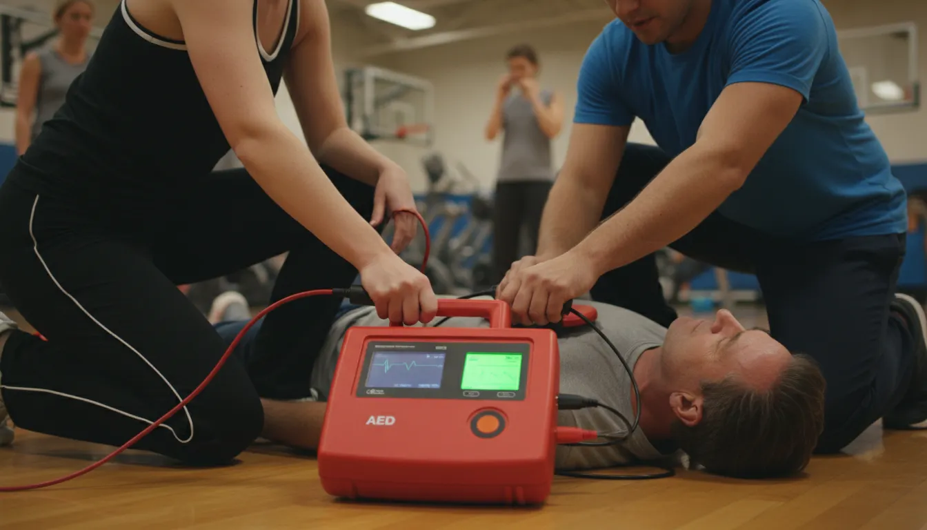 Illustrazione di AED: Automated external defibrillator for emergencies.