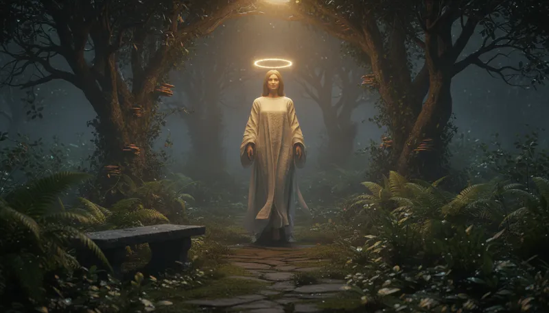 Illustration of halo: A glowing circle around a person's head.