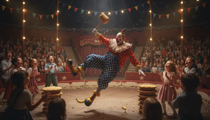 Illustration of slapstick: A style of humor using physical comedy.