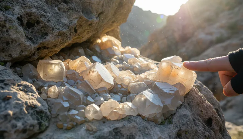 Illustration of calcite: A common mineral made of calcium carbonate.