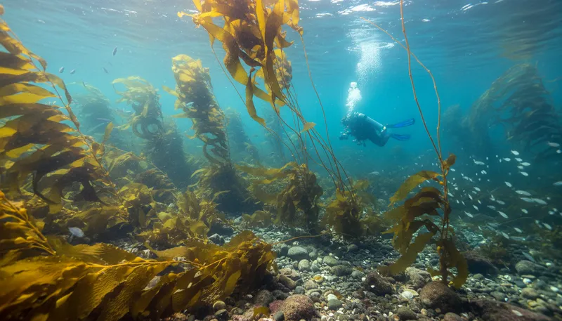 Illustration of kelp: Large seaweed found in underwater forests.