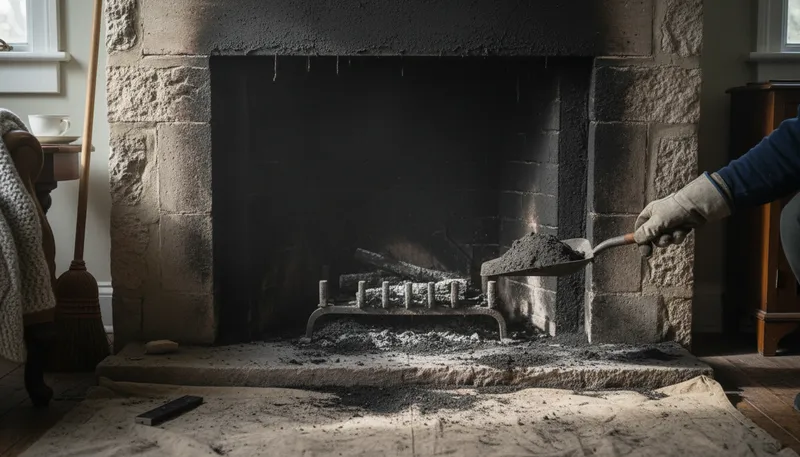 Illustration of soot: A black powdery substance from burning.