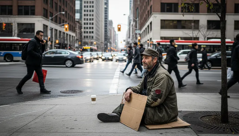 Illustration of panhandle: To ask for money or help on the street.