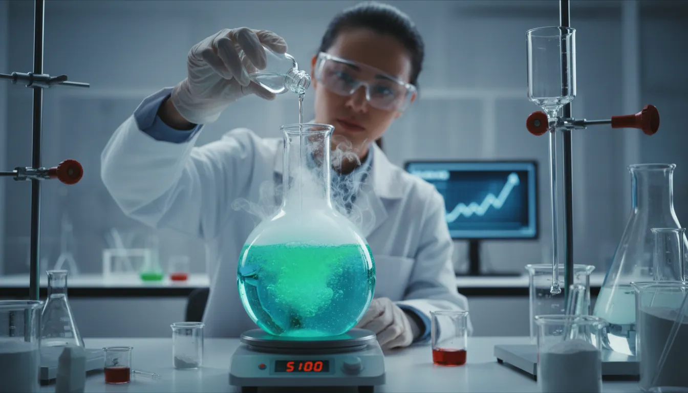 catalystのイラスト：A substance that speeds up a chemical reaction.