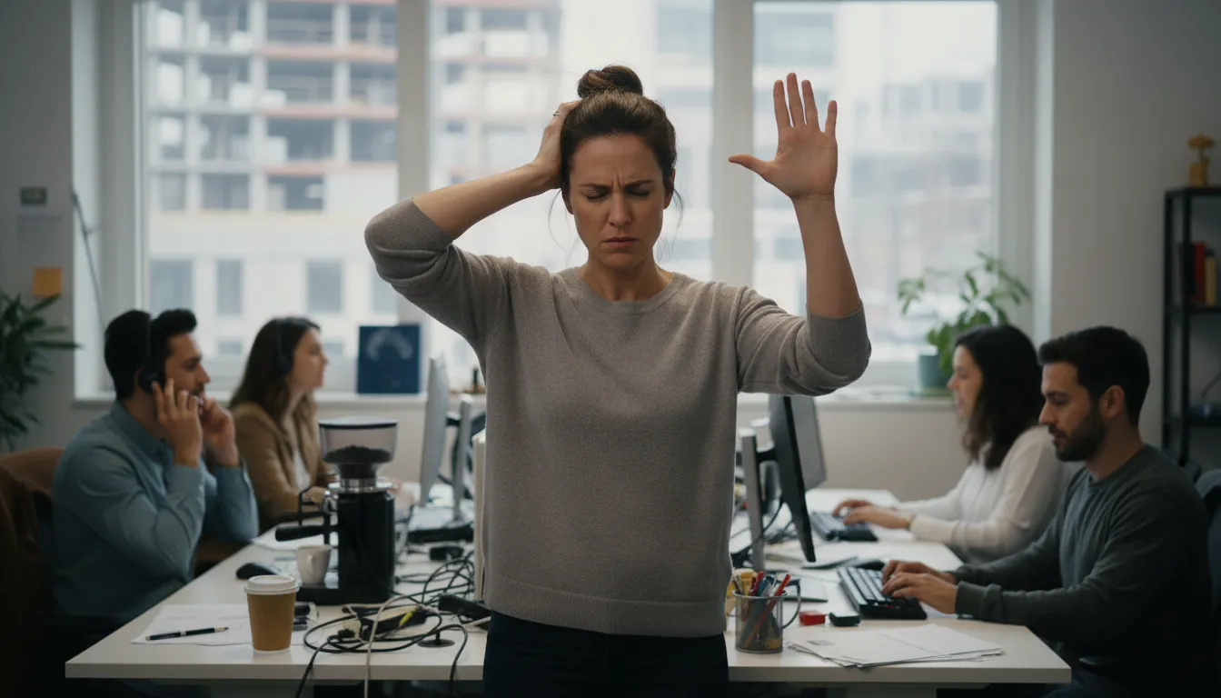 ภาพประกอบของ have had it up to here: to be very frustrated or annoyed.