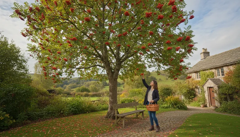 Illustration of rowan: A type of tree with bright berries.
