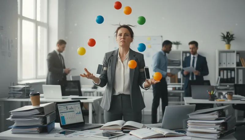 Illustration of too many balls in the air: to be involved in too many activities.