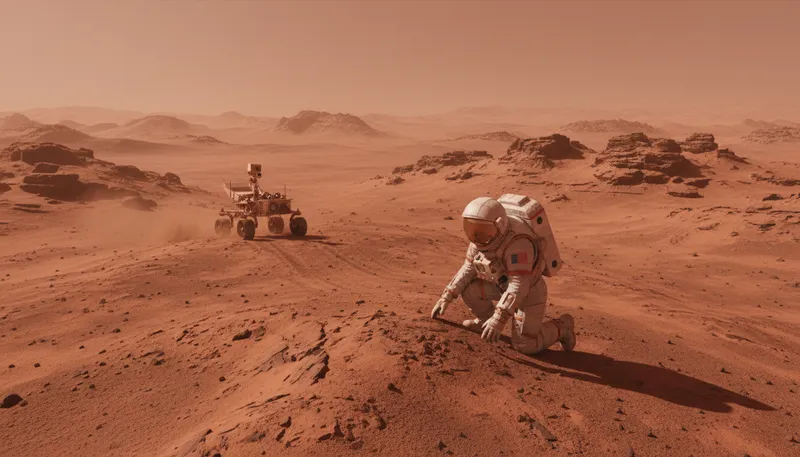 Illustration of martian: Relating to the planet Mars or its inhabitants.