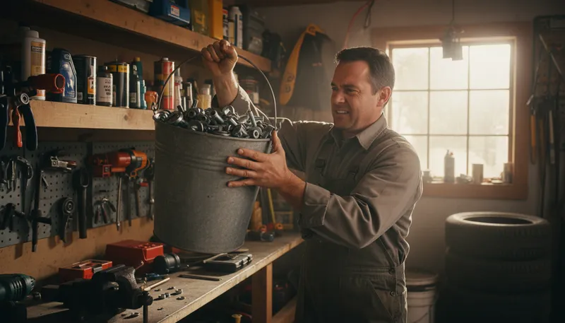Illustration of bolt bucket: A container for loose items.