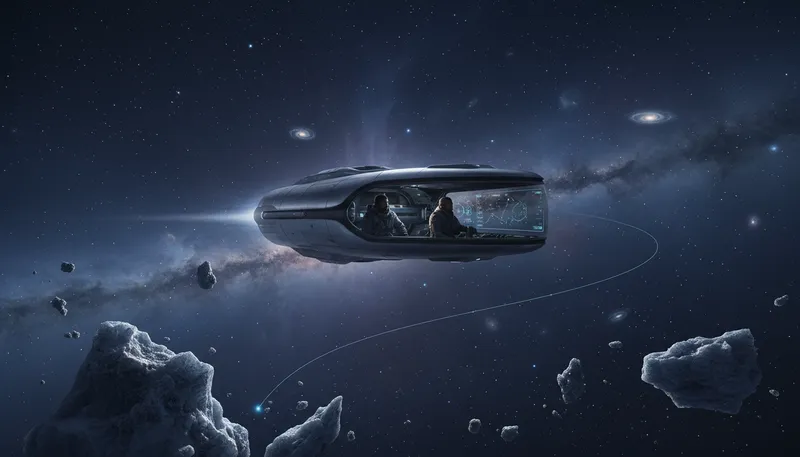 Illustration of intergalactic: Between or among galaxies; very distant.