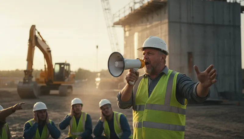 Illustration of foreman: a person in charge of workers.