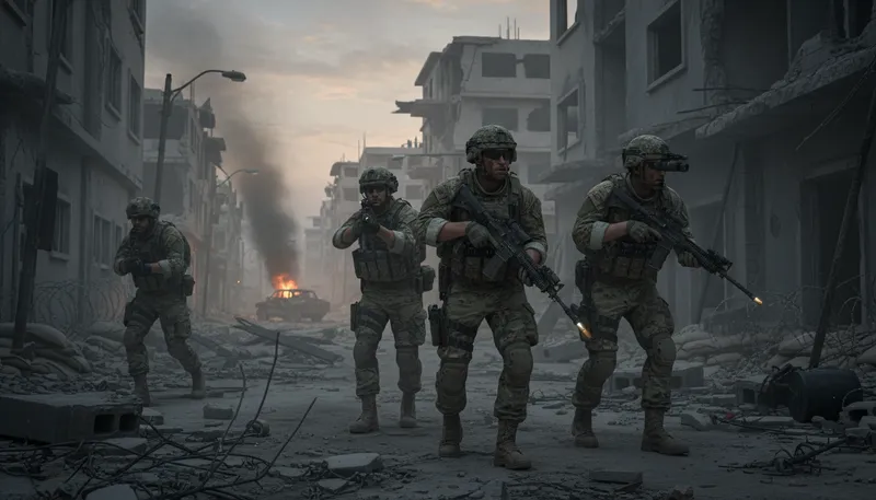 Illustration of warzone: An area where active conflict occurs.
