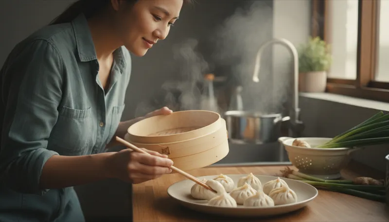 Illustration of dumpling: A small ball of dough, often filled.
