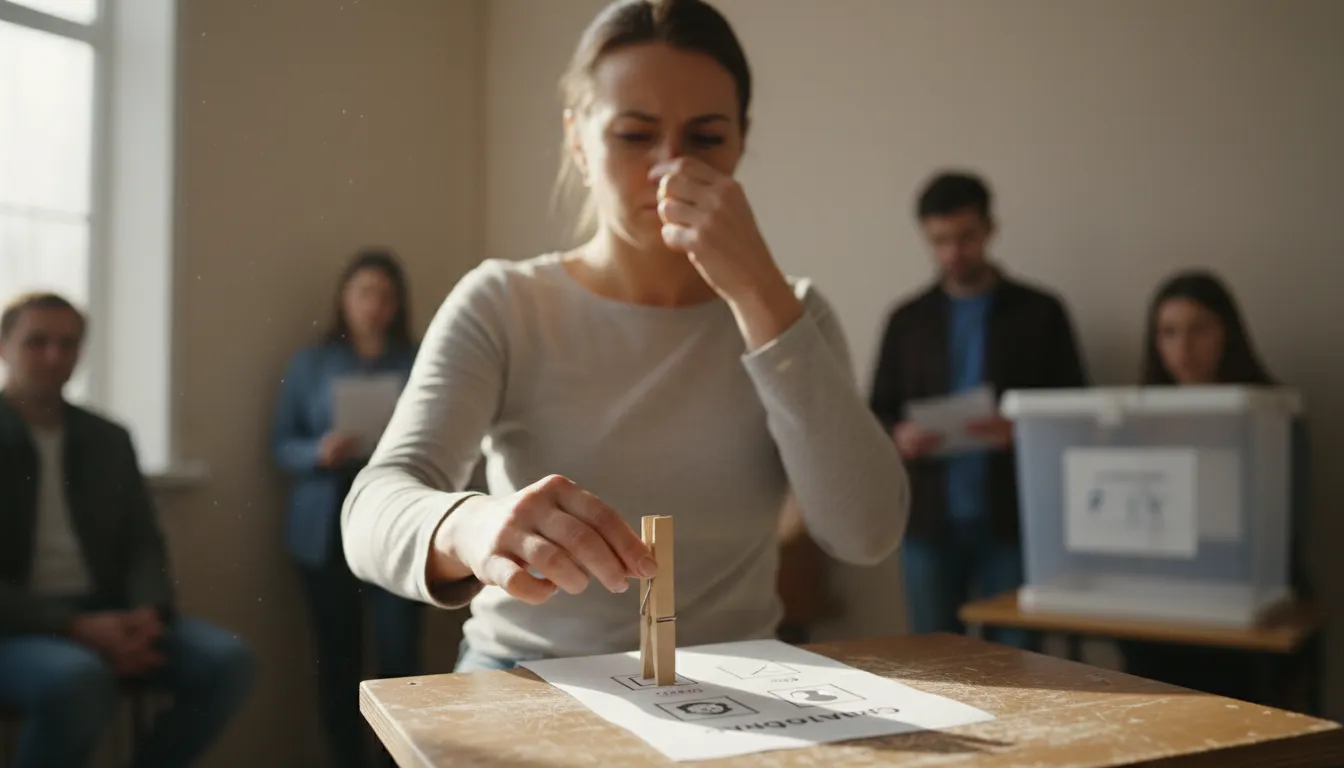 Illustration von clothespin vote: a vote for a disliked candidate to stop another