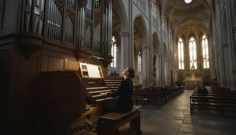 Illustration of organ: musical instrument producing sound with pipes