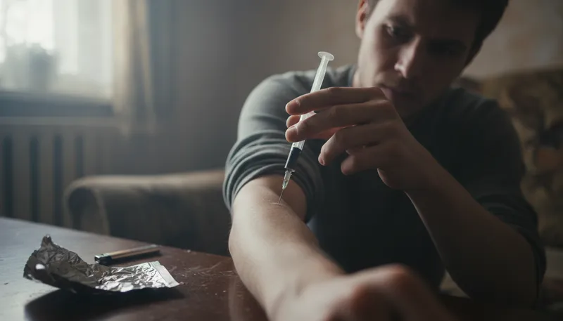 Illustration of mainline: inject drugs directly into a vein
