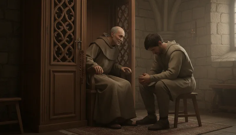 Illustration of confessor: A person who hears confessions.