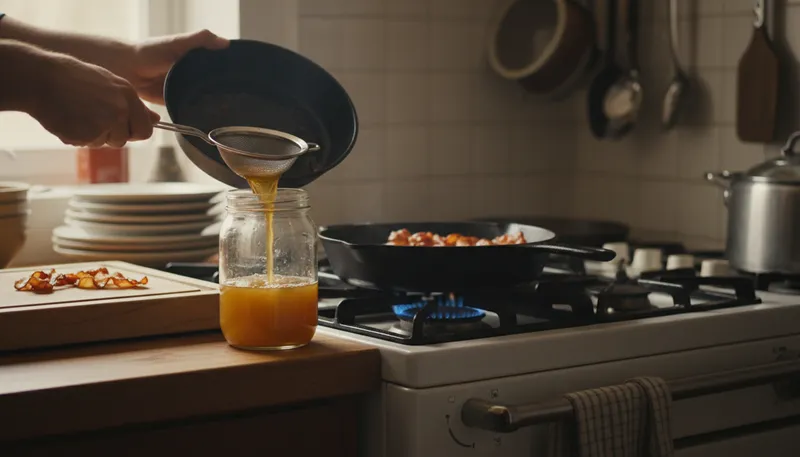 Illustration of render: melt down fat for cooking or use