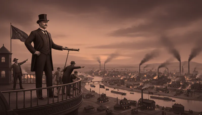Illustration of robber baron: a wealthy and powerful businessman
