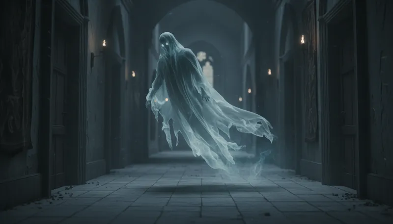 Illustration of specter: A ghostly apparition or spirit.